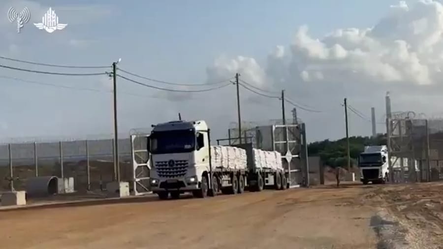 Trucks crossing into Gaza via new "Western Erez" crossing.