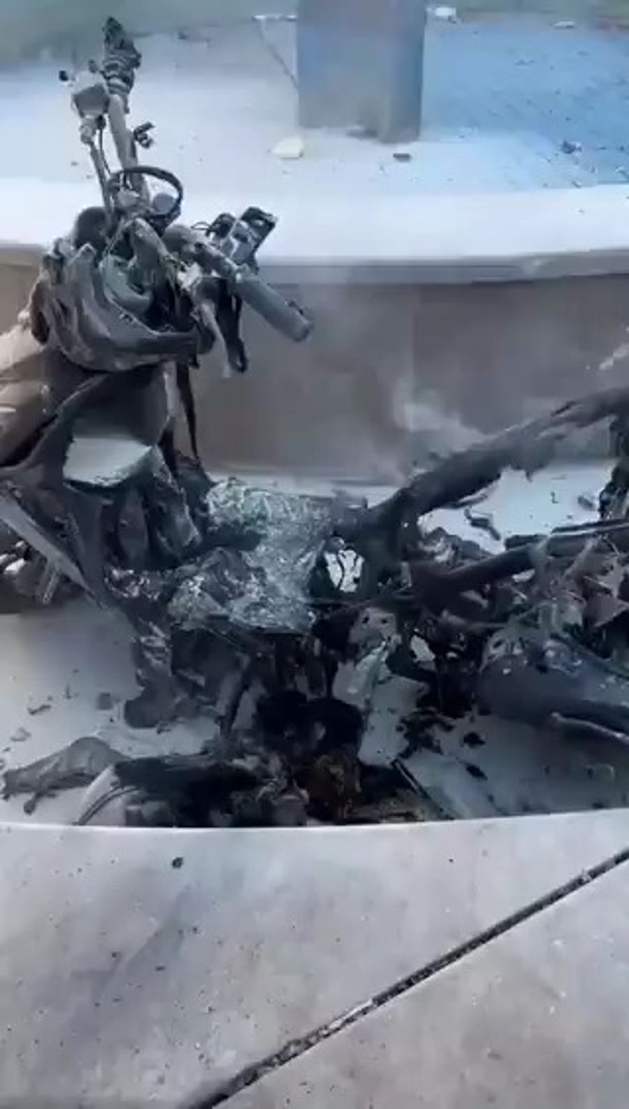 Blown up motorcycle.