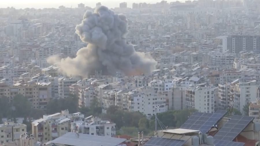 Exploding weapons warehouse in Beirut.
