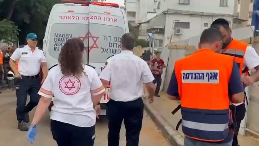 Medical personnel on scene of construction site collapse, 12 May 2025
