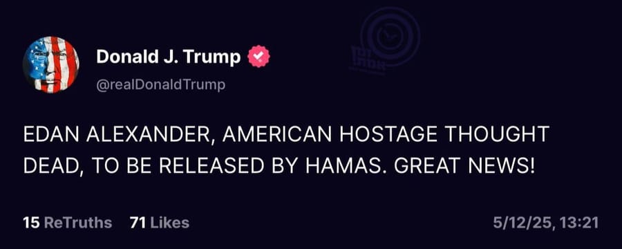 Trump posts heartfelt message about Edan Alexander