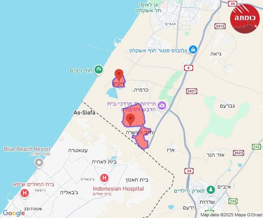 Red alert sirens sound for the second time today in Zikim and Netiv Haasara