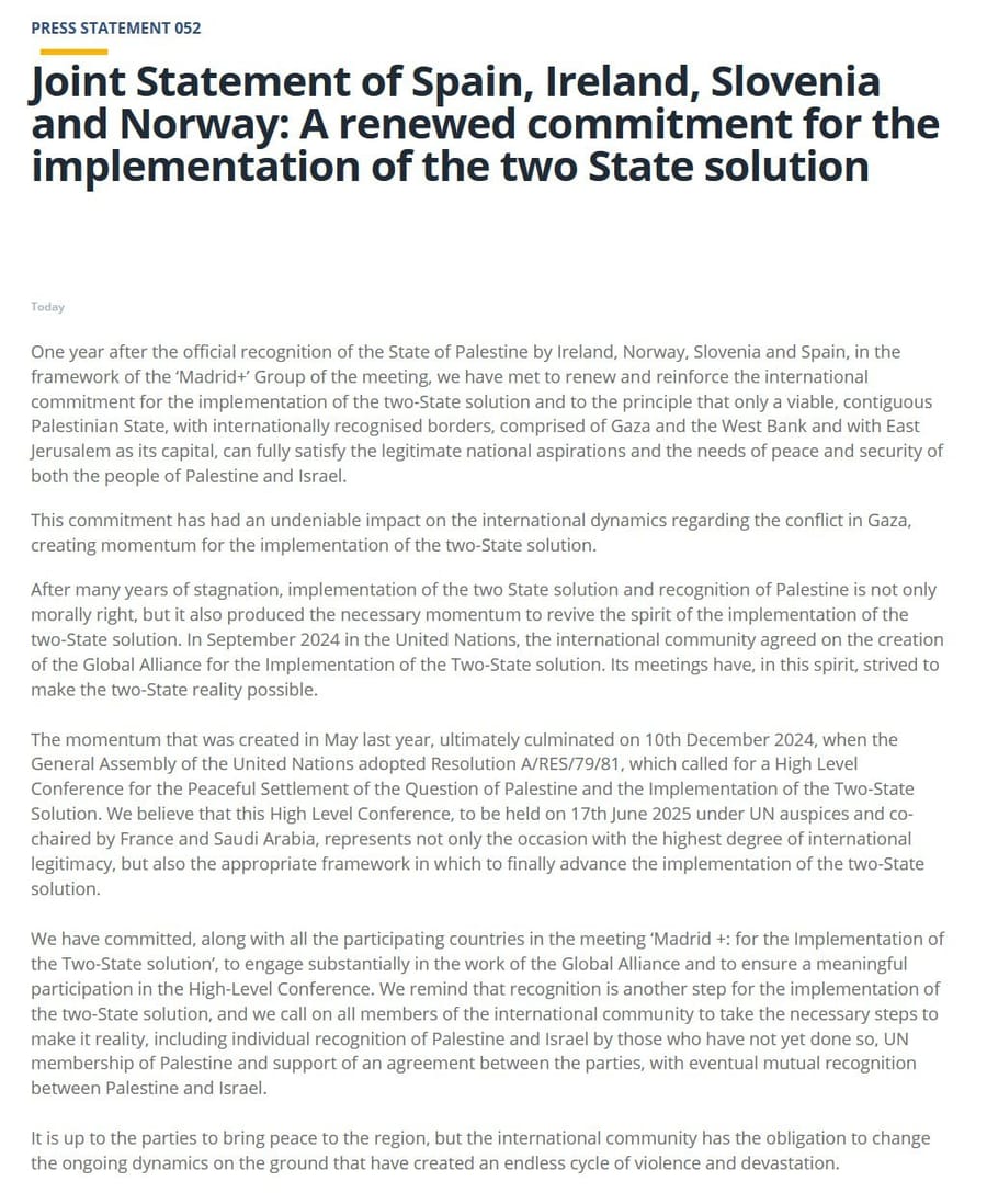 Ireland, Slovenia, Norway, and Spain: Make Palestine a full UN member