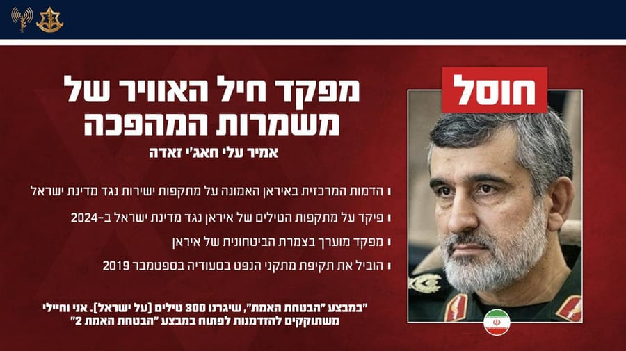 Breaking News: IDF Confirms: Commander of IRGC Air Force Has Been Eliminated