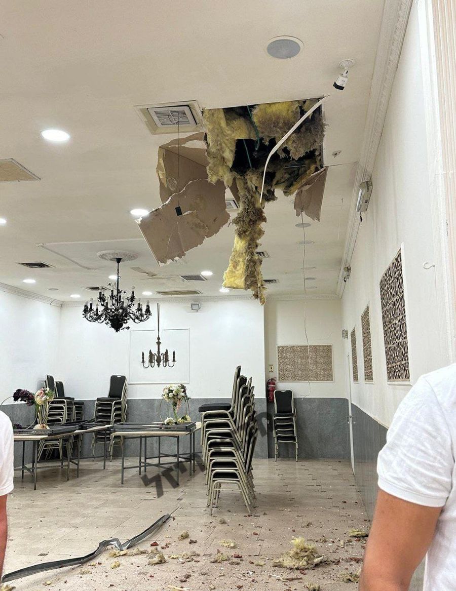 Kfar Chabad: A large shrapnel fragment struck the 770 restaurant, causing damage. No injuries were reported.