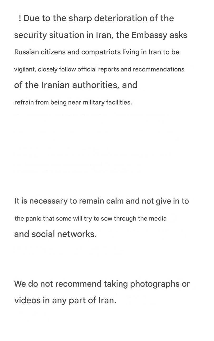 Russian Embassy Suspends Consular Services in Iran — Warns Citizens to Stay Low