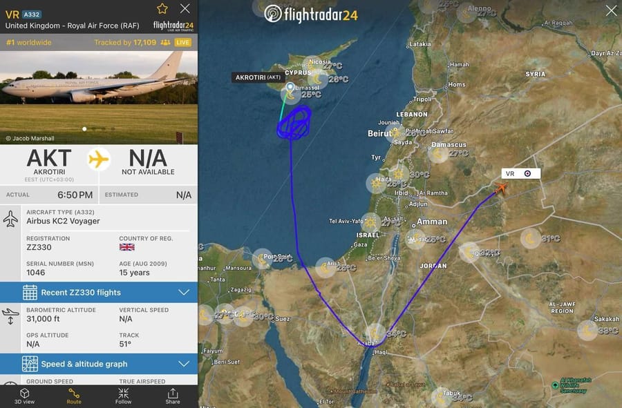Foreign Sources: British Refueling Jets En Route to Support Israeli Aircraft
