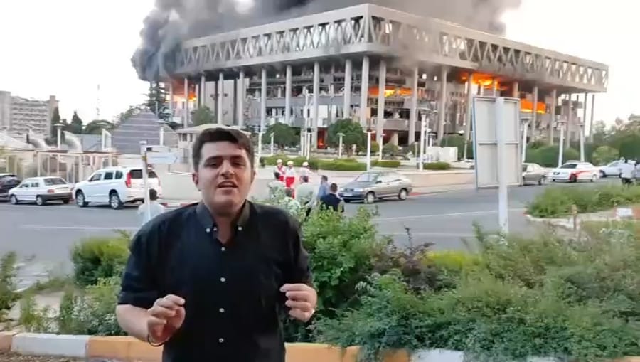 Live from Iranian TV on fire.