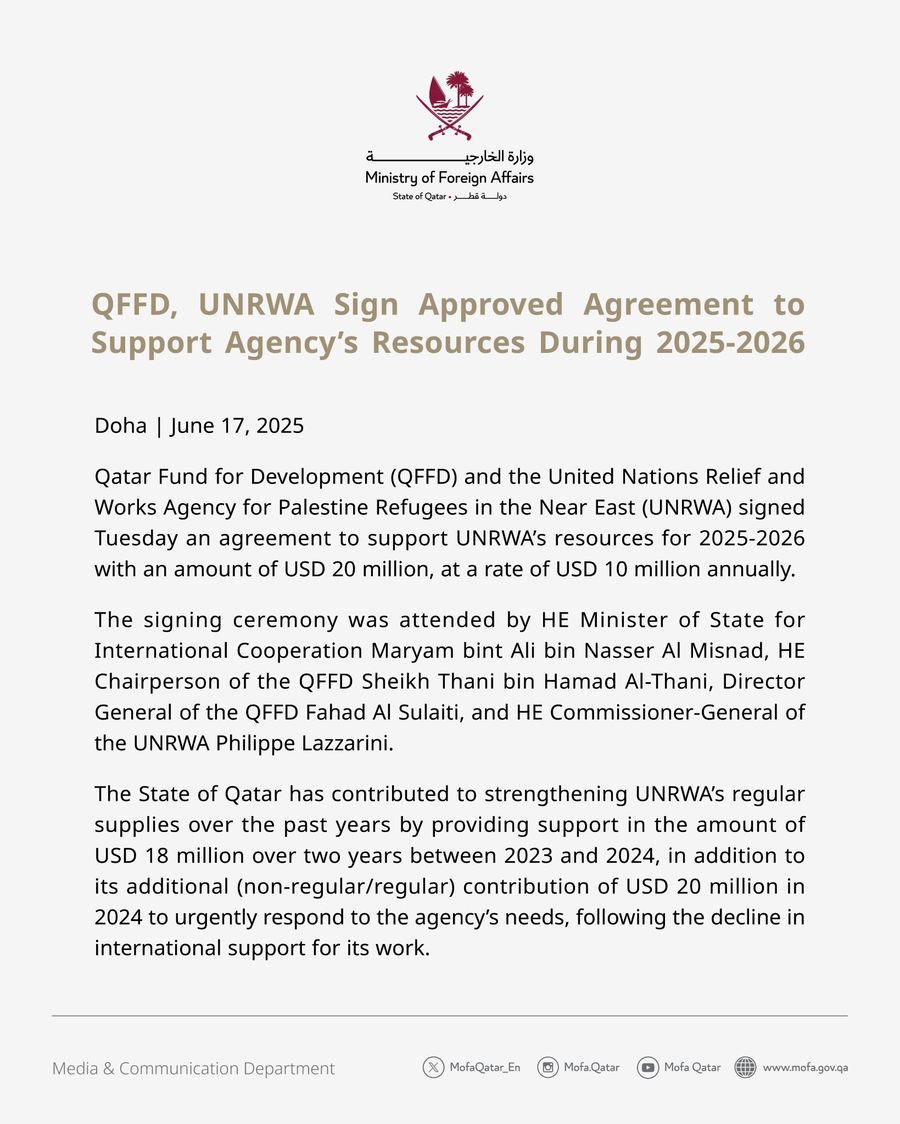 READ: As Iranian Regime Faces Heavy Strikes, Qatar Commits $20 Million More to UNRWA Supporting Hamas