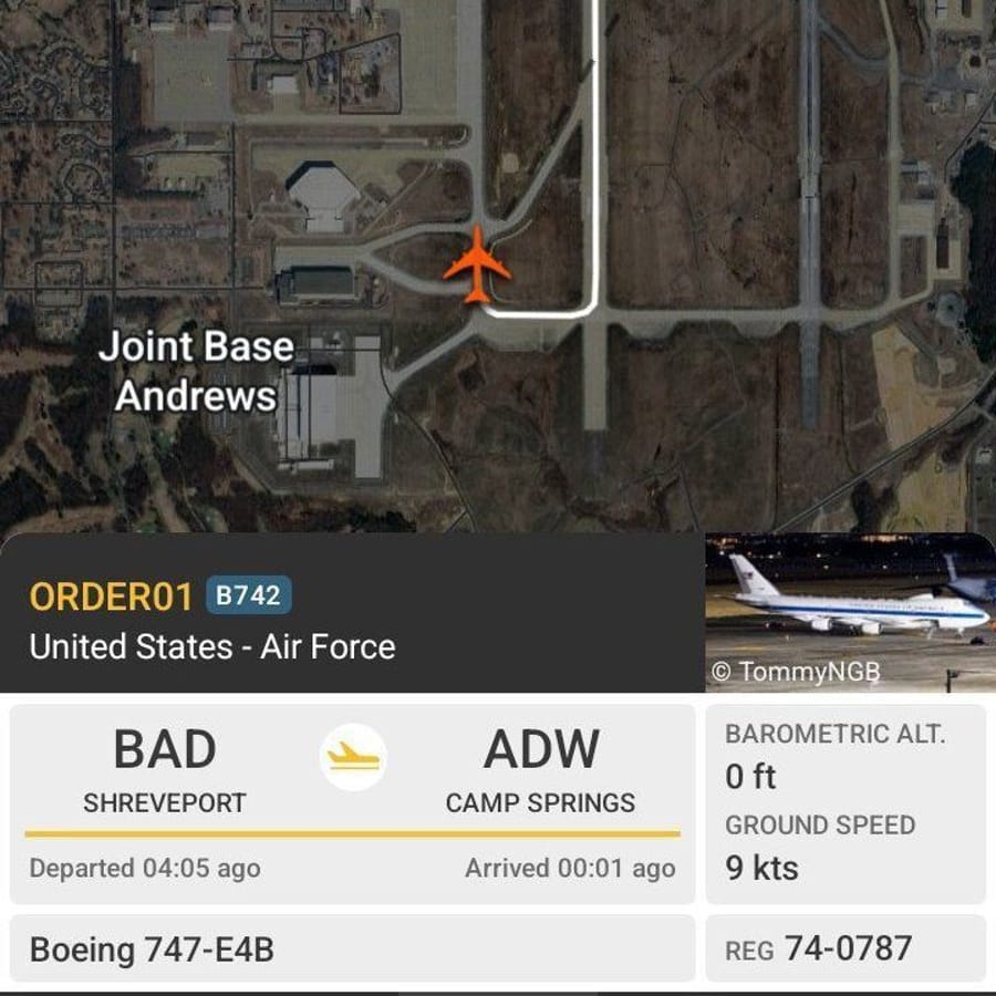 U.S. Doomsday Plane Lands at Joint Base Andrews Amid Heightened Tensions  