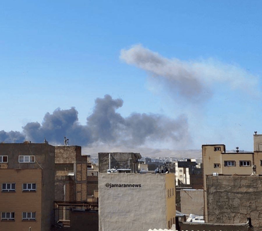 Smoke billows over Tabriz, Iran, following IAF airstrikes