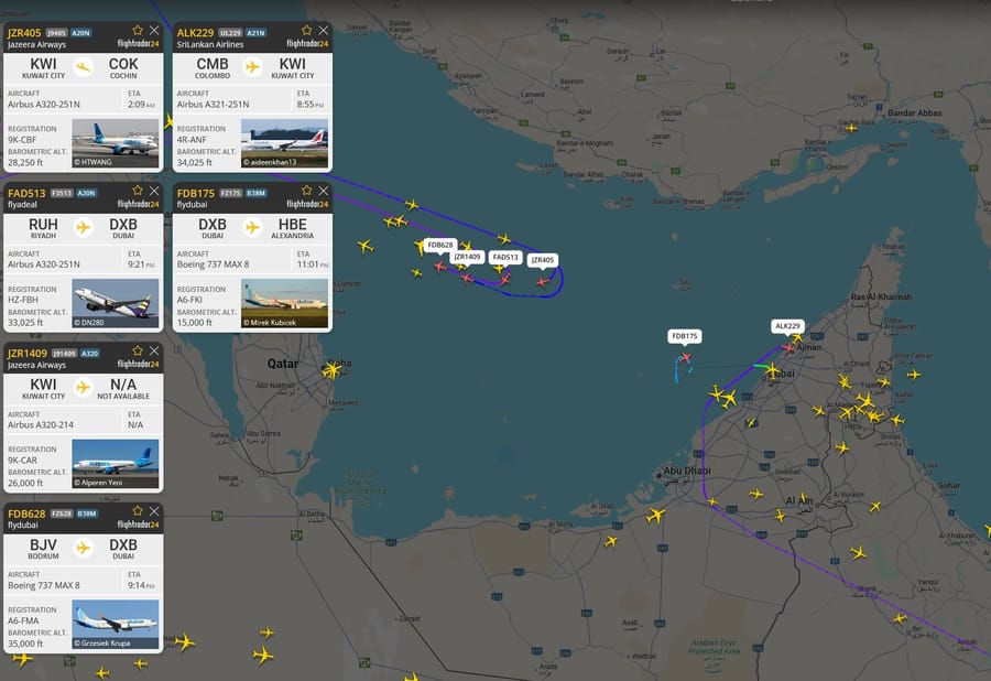HAPPENING NOW: Aircraft Turning Around Over Persian Gulf Amid Reported Iranian Missile Fire At Al-Udeid Base