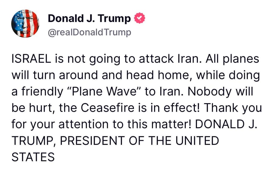 Trump: Israel Will Not Strike Iran