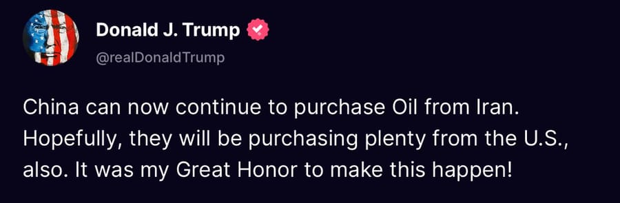 Trump Signals Shift: China Now Permitted to Buy Oil From Iran