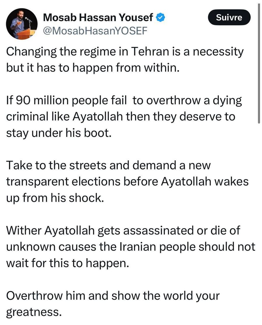 Son of Former Hamas Leader Urges Iranians: Overthrow the Ayatollah