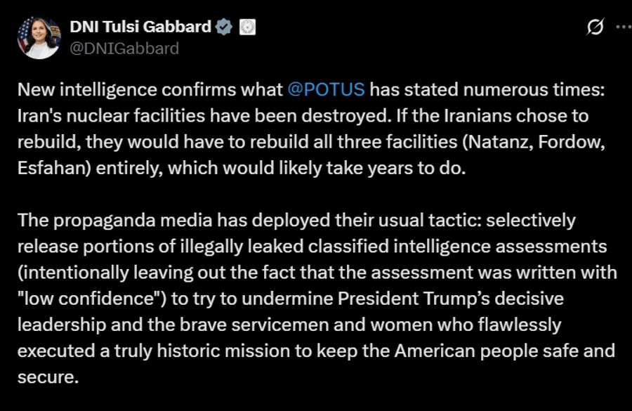Tulsi Gabbard: "New intelligence" confirms Trump's claim that Iranian nuke sites destroyed