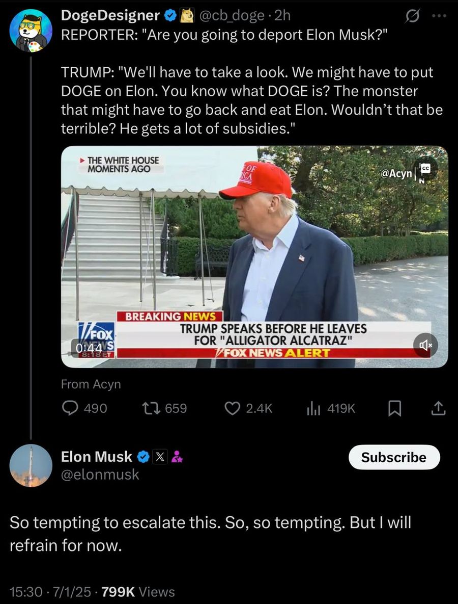 Musk responds to Trump's sharp comments