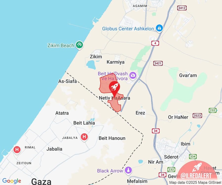 Air raid sirens warning of incoming rocket fire in Netiv Ha'asarah