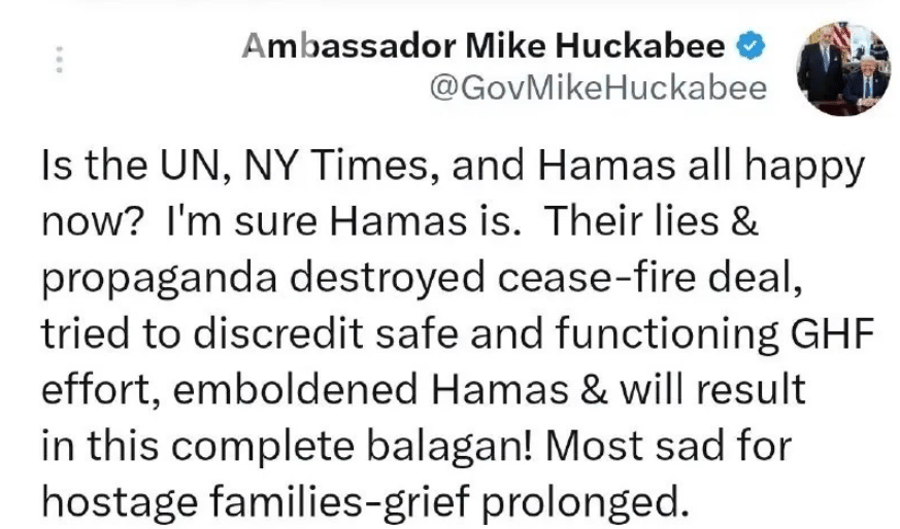 Mike Huckabee Blames UN, NYT for Undermining Hostage Deal