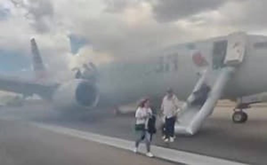 Escaping the airplane.