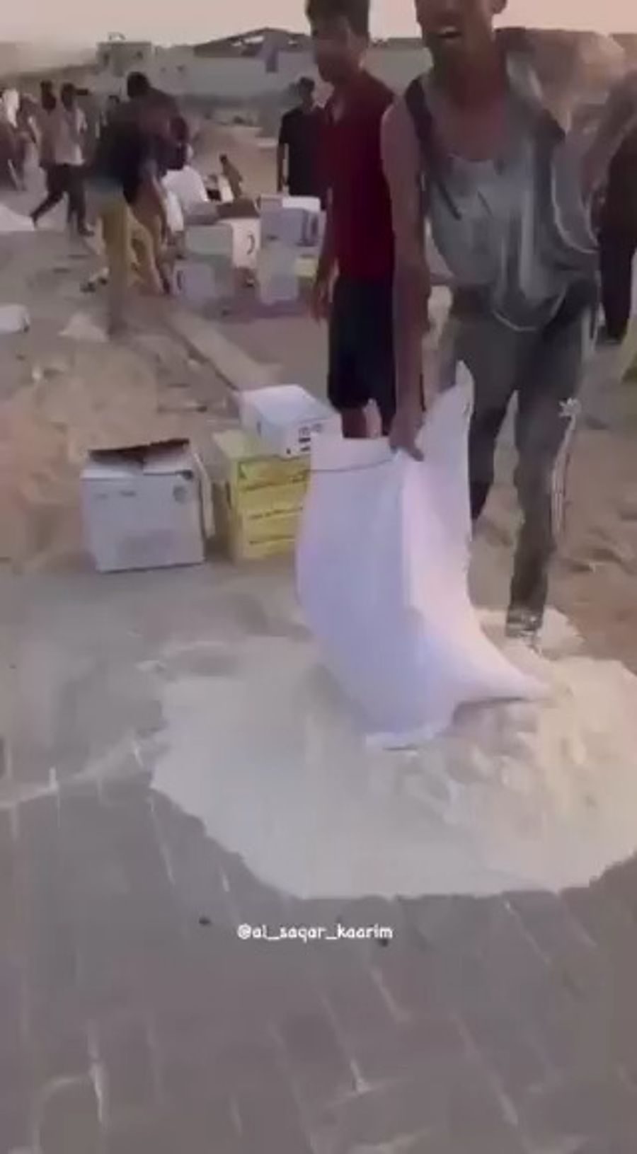 Dumping flour on the ground.