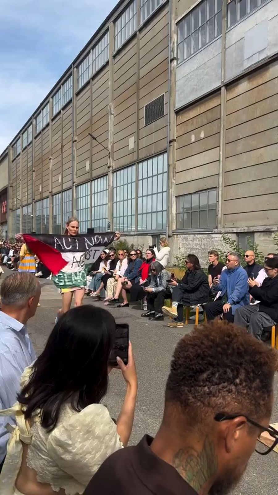 Model with Palestinian flag at Copenhagen runway show
