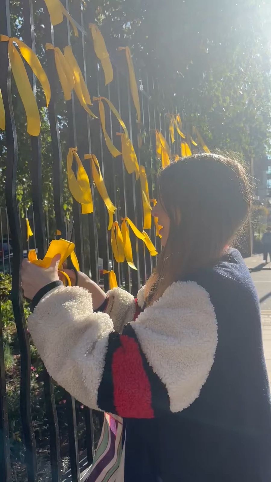 Student ripping down hostage ribbons in horrific antisemitic act