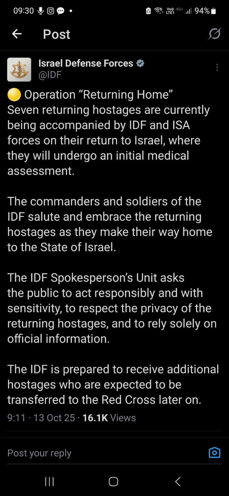 IDF: 7 Hostages are in Israel