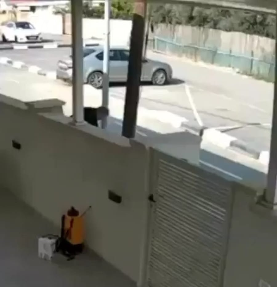 Grandfather and baby grandson escaping terrorist by seconds