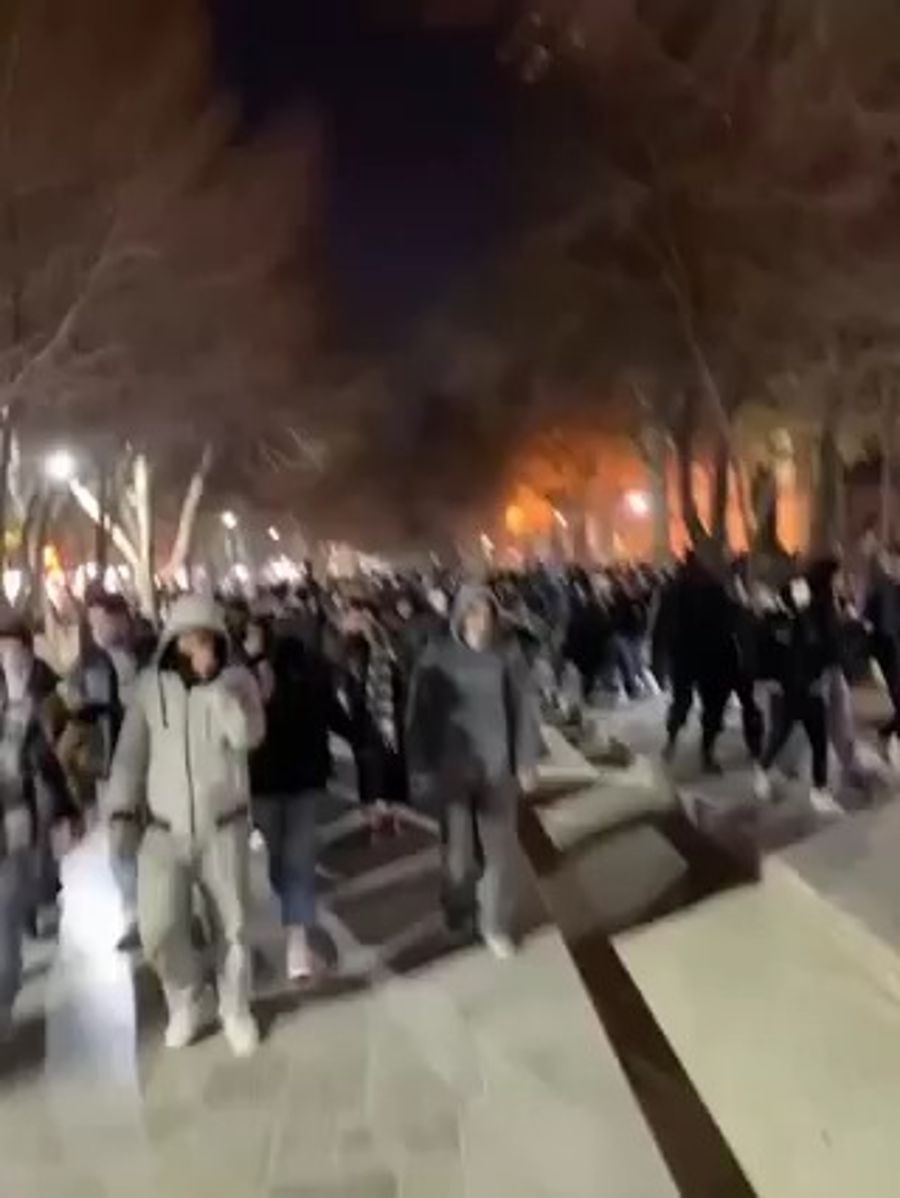 Protesters head toward the central square chanting, “This year is the year of blood, and the regime of Ali Khamenei the butcher will fall.”