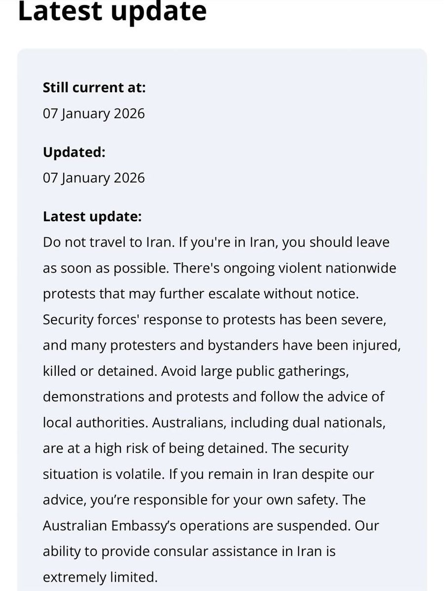 Australian government tells citizens to leave Iran
