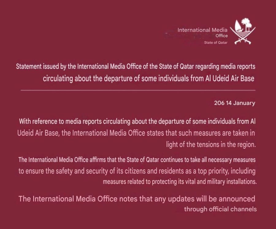 Qatar: U.S. troops have departed Al-Udeid Air Base