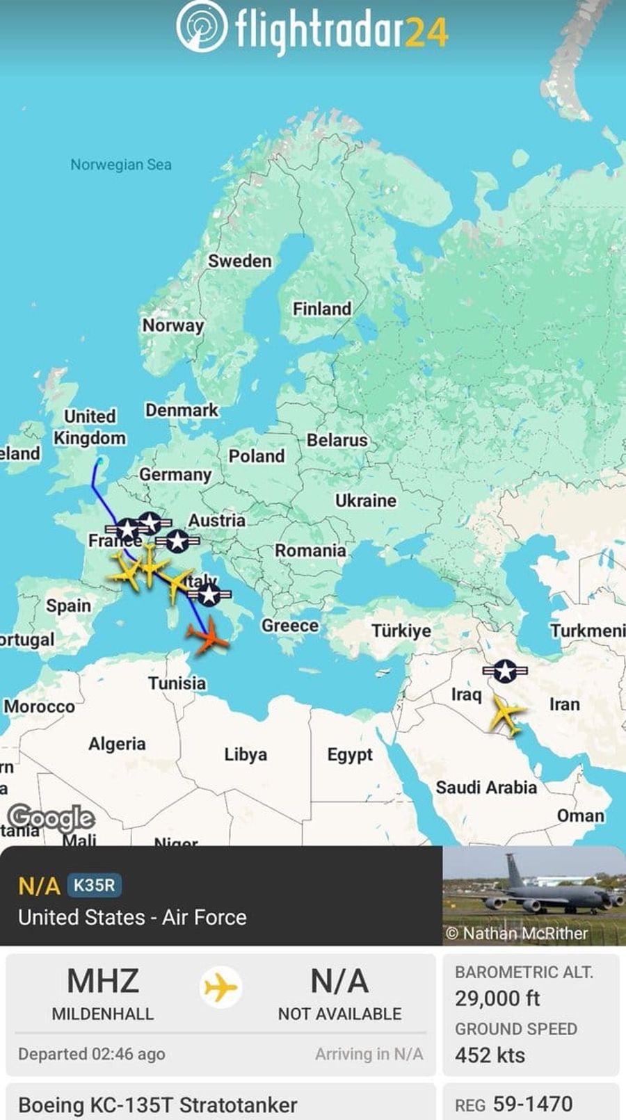 12 F-15 fighter jets en route toward the Middle East
