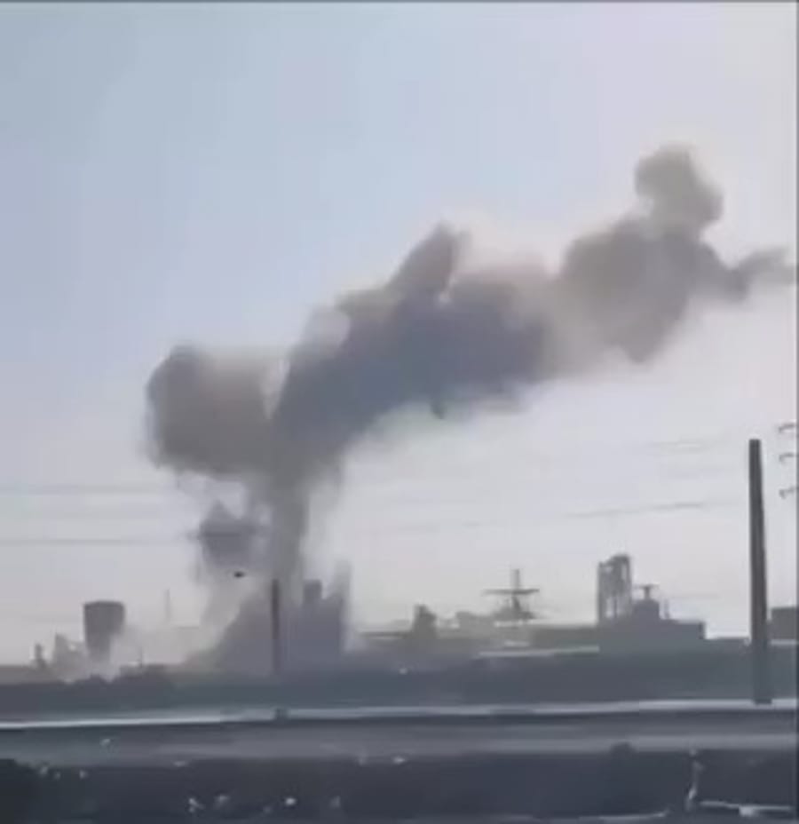 Petrochemical plant burning hours after Israeli strike