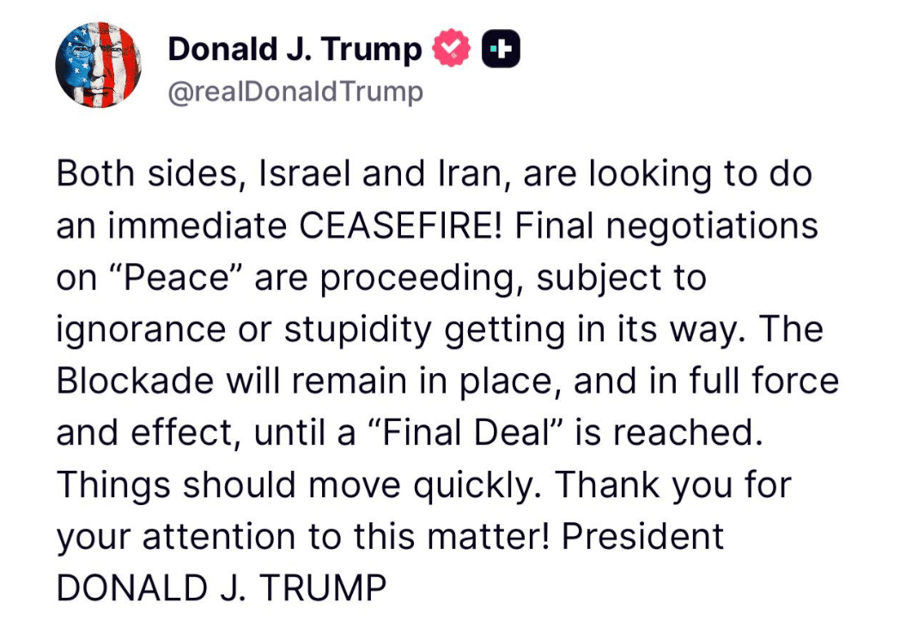 Trump: Israel and Iran want an immediate ceasefire