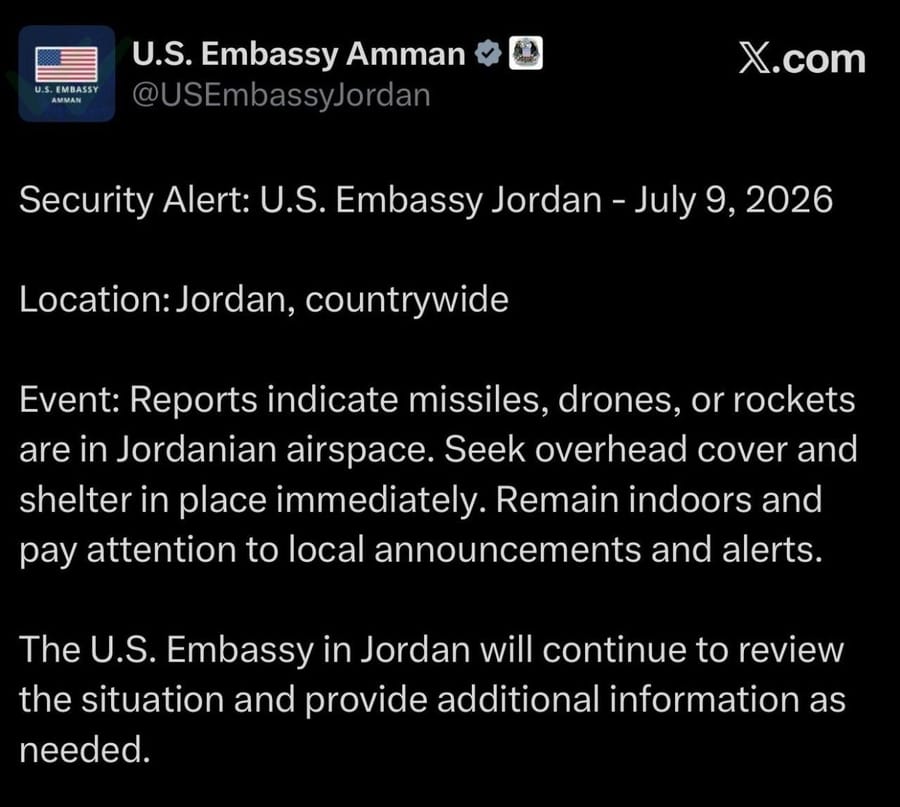 U.S. Embassy in Jordan has issued an immediate shelter in place order for Jordan