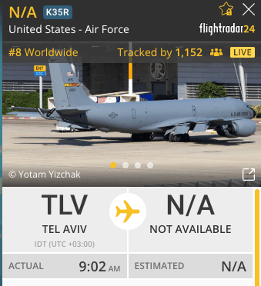 FlightRadar24 indicates 3 USAF Stratotankers took off from Ben Gurion since this morning