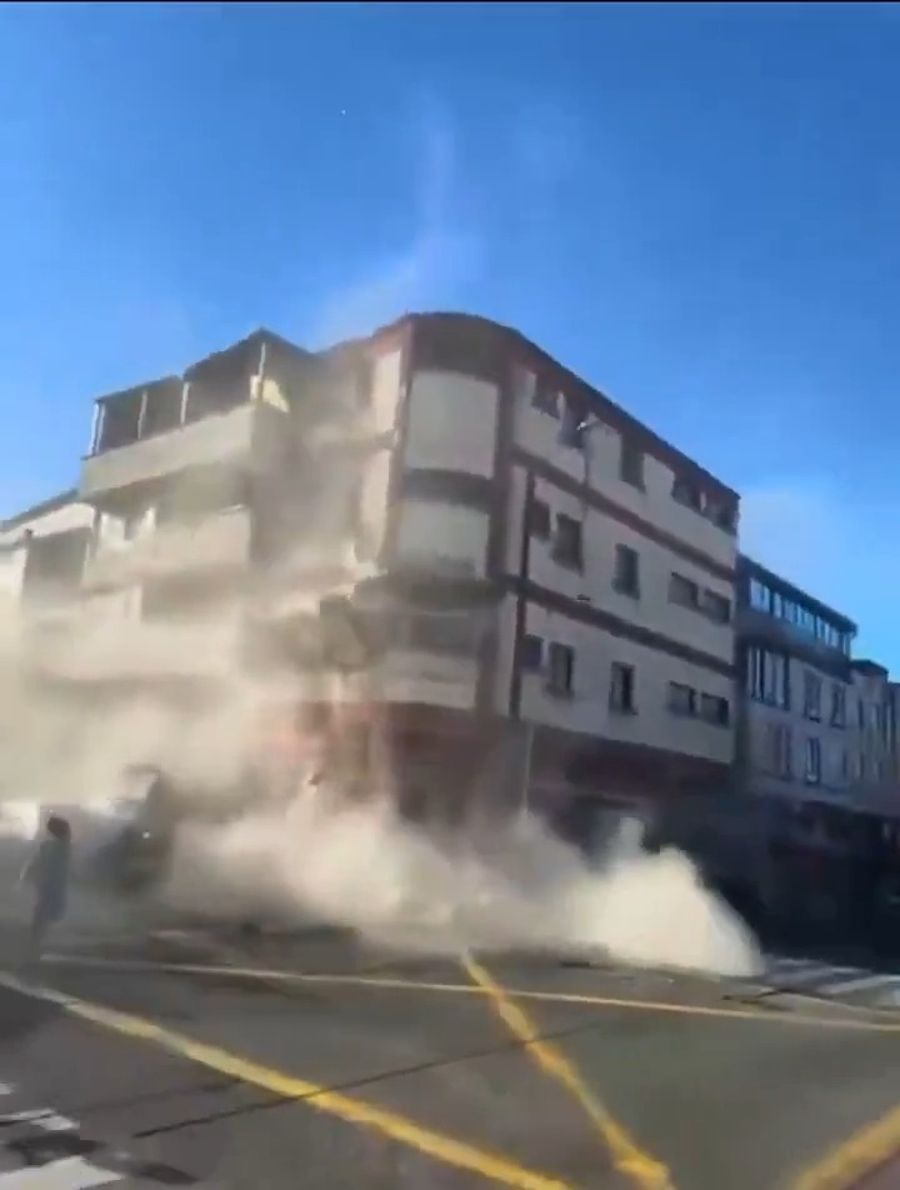 Building collapses from earthquake