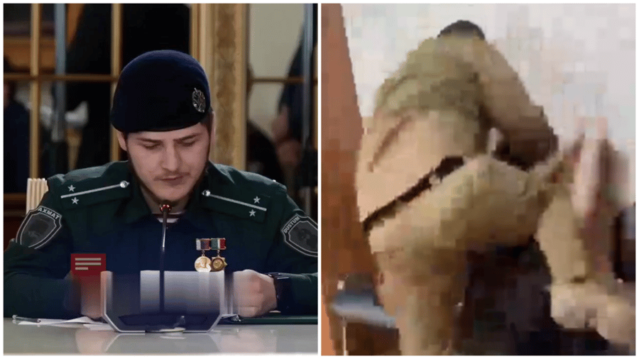 Adam Kadyrov - beating a detainee and struggling to read from a page
