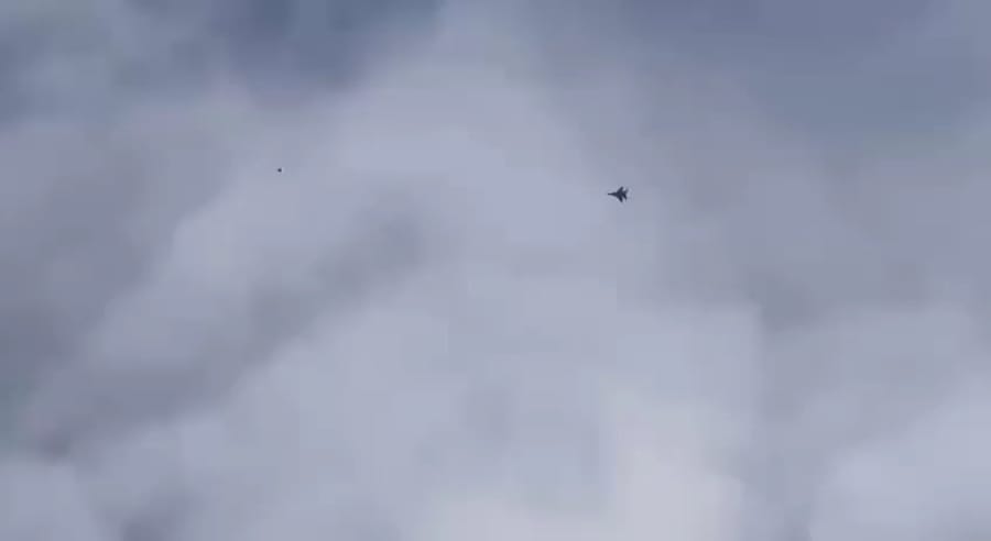 Seconds from disaster: fighter pilot enters explosion cloud after destroying drone with cannon