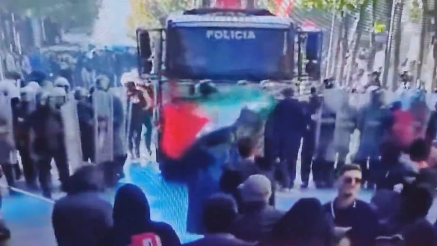 Albania protester rips Palestinian flag from demonstrator's hands: "This isn't Paris"