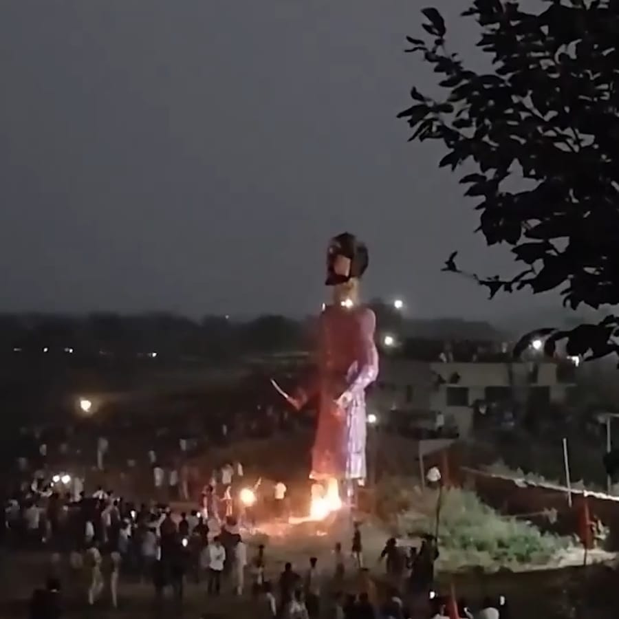 Giant effigy fires fireworks into crowd during festival in India