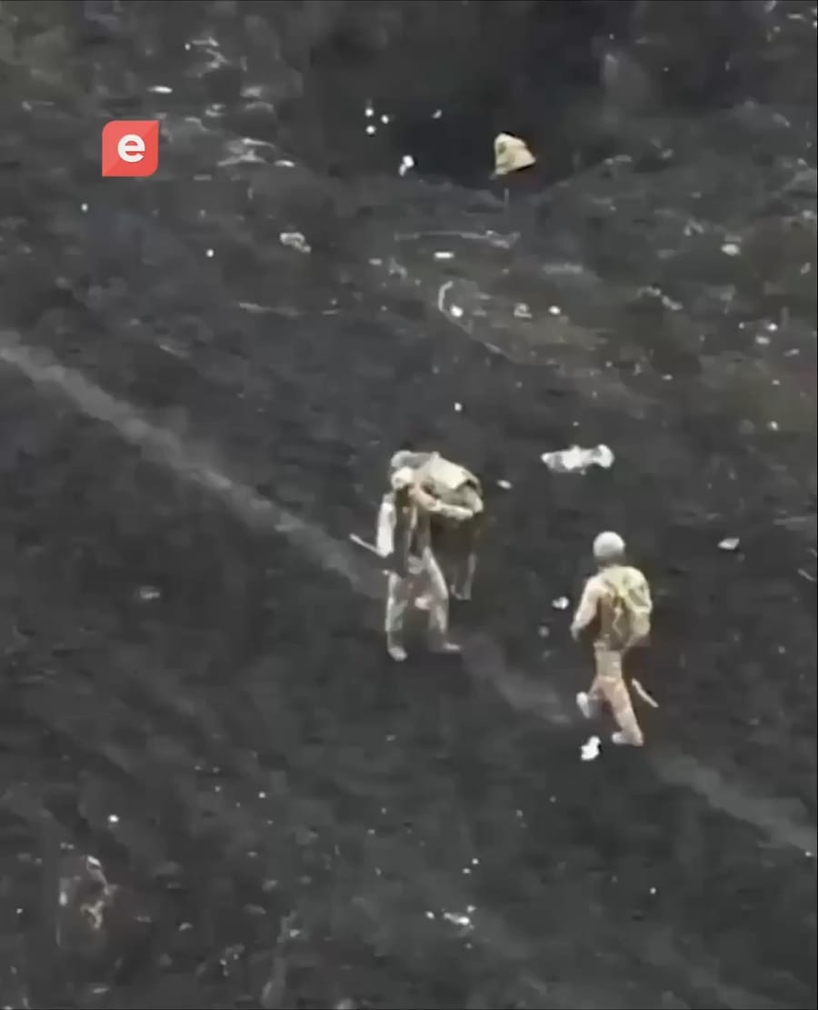 Russian soldiers under attack by Ukrainian drone, illustration
