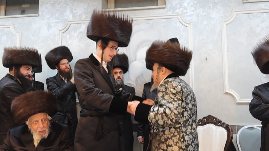 The Skverer Rebbe dancing with the chosson | Photo: A. Shtul