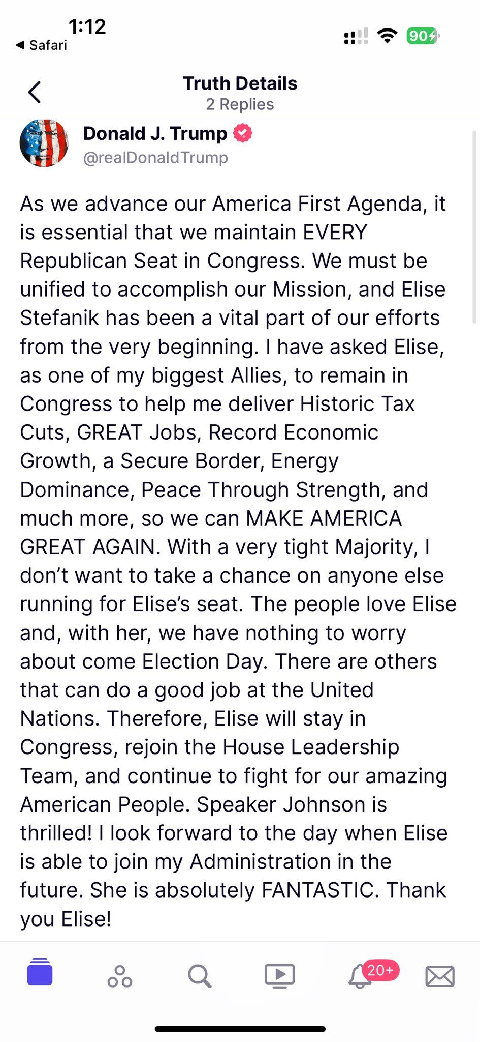Trump announcement regarding Stefanik.