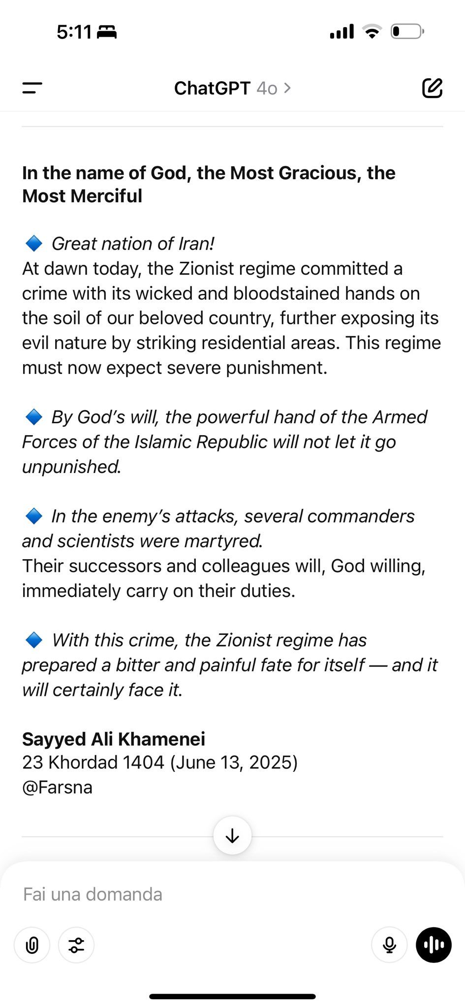 Ali Khamenei's statement.