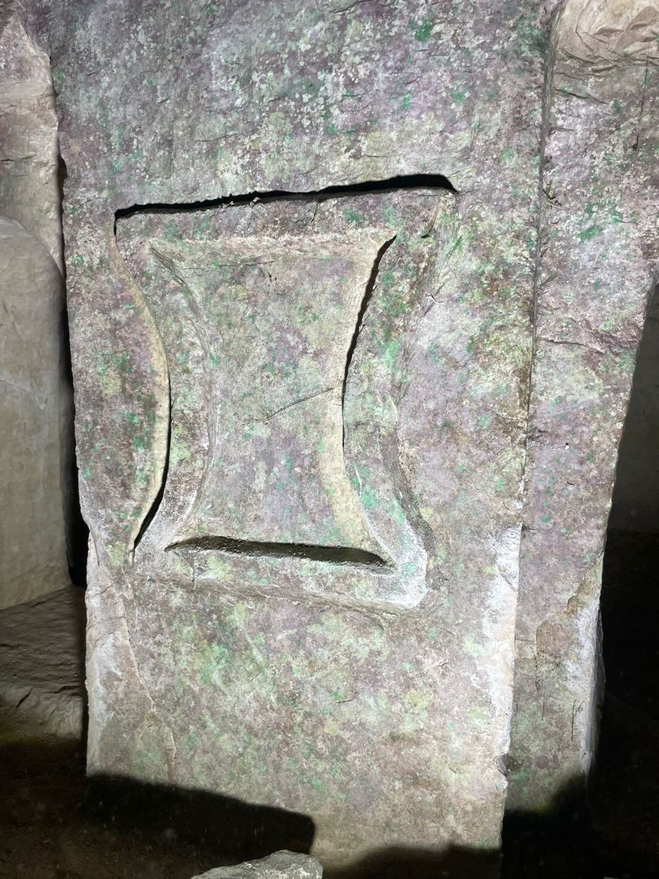 An ancient Jewish menorah in an ornate burial cave west of Hebron