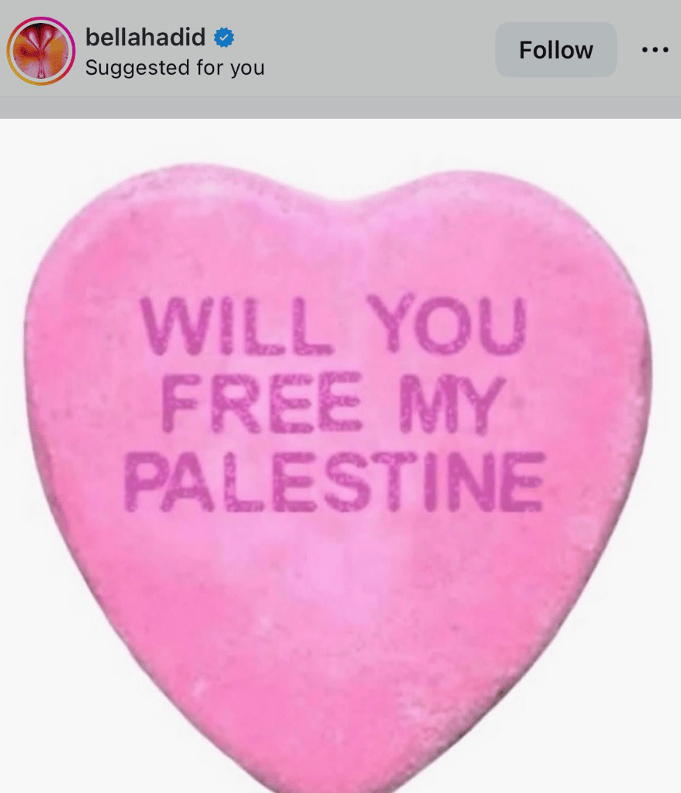 Bella Hadid's Valentine post, Feb 14, 2026