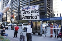 Data analysis shows a spike in antisemitic searches since October 7. Antisemitic protestor.