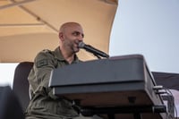 Israeli singer Idan Raichel play perform live to Israeli soldier at an army base in southern Israel, October 31, 2023.